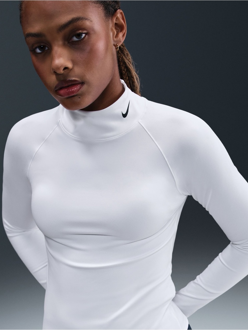 Nike White Long Sleeve Mock Neck Performance Top